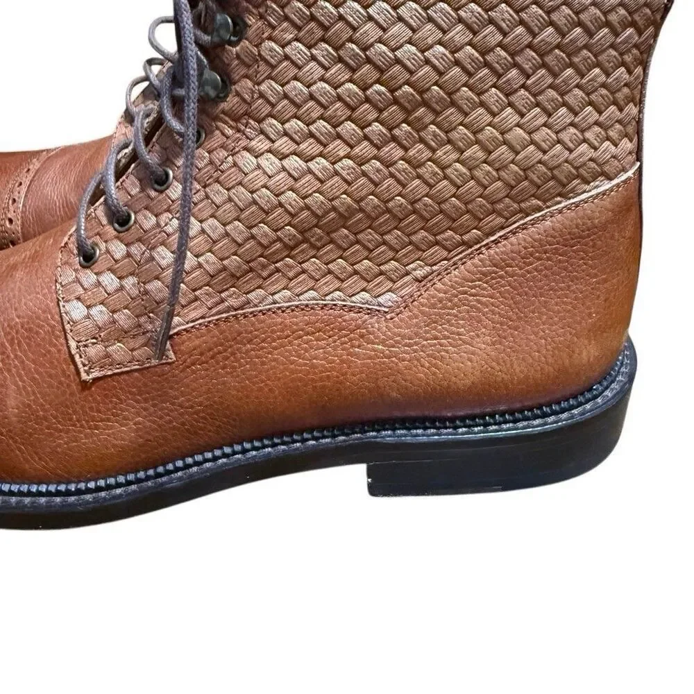 TAFT Combat Boots Mens Size 41 Brown Leather Cap Toe Lace Up Woven Spain Casual